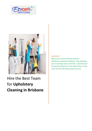 Hire the Best Team for Upholstery Cleaning in Brisbane