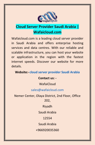 Cloud Server Provider Saudi Arabia | Wafaicloud.com