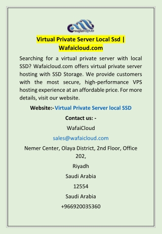 Virtual Private Server Local Ssd | Wafaicloud.com