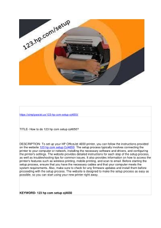 How to do 123 hp com setup oj4650?