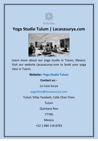 Yoga Studio Tulum | Lacasasurya.com