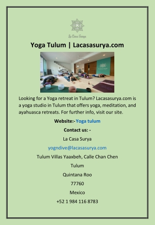 Yoga Tulum | Lacasasurya.com