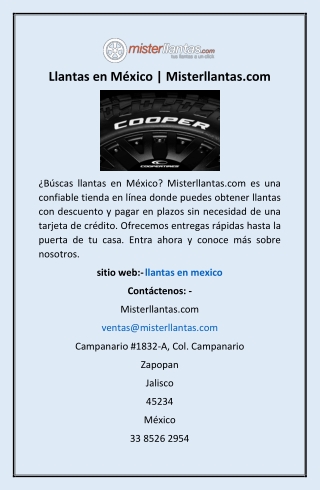 Llantas en México | Misterllantas.com