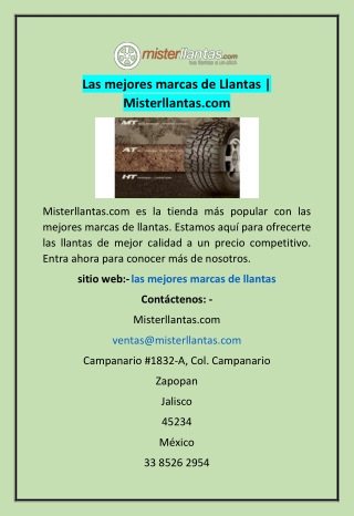 Las mejores marcas de Llantas | Misterllantas.com