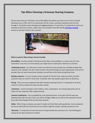 Tips When Choosing a Driveway Cleaning Company