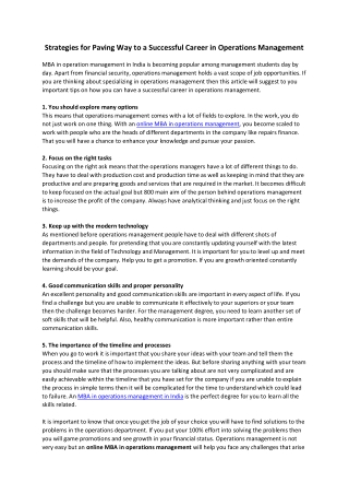 Strategies for Paving Way to a Successful Career in Operations Management