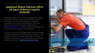 Appliance Repair San Jose offers all types of devices repairs instantly