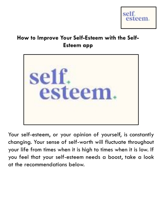 How to Improve Your Self-Esteem with the Self-Esteem app
