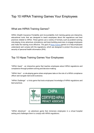 Top 10 HIPAA Training Games Your Employees
