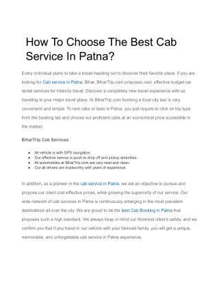 How To Choose The Best Cab Service In Patna