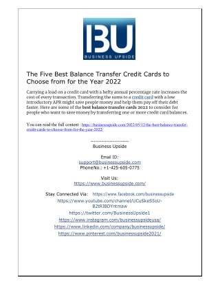 The Five Best Balance Transfer Credit Cards to Choose from for the Year 2022
