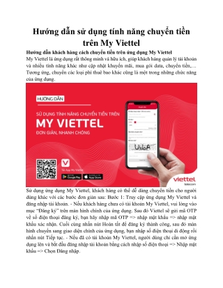 Hướng dẫn sử dụng tính năng chuyển tiền trên My Viettel