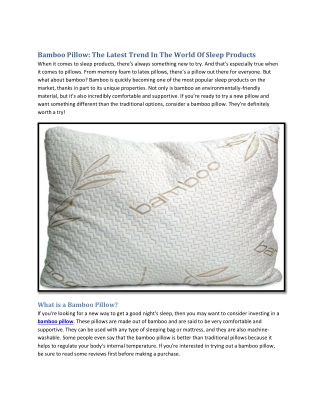 Bamboo Pillow The Latest Trend In The World Of Sleep Products