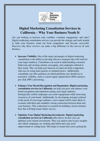 Digital Marketing Consultation Services in California