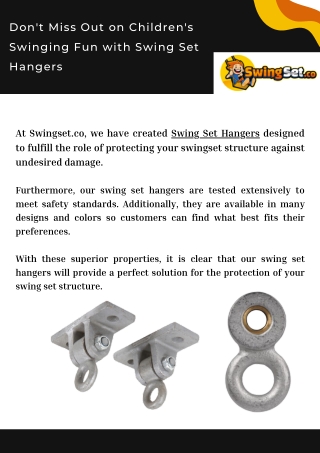 Don't Miss Out on Children's Swinging Fun with Swing Set Hangers