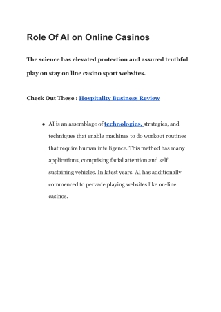 Role Of AI on Online Casinos