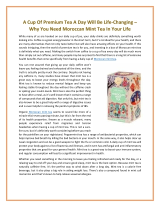 A Cup Of Premium Tea A Day Will Be Life-Changing – Why You Need Moroccan Mint Tea In Your Life