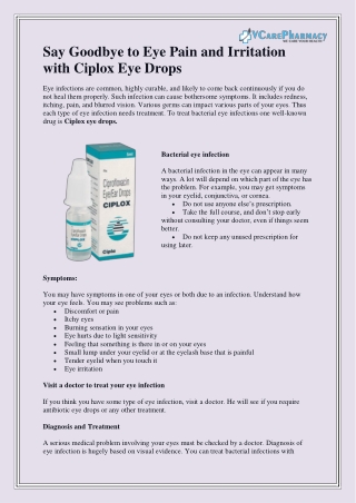 "Uncovering the Power of Ciplox Eye Drops: Relief for Eye Infections and Inflamm