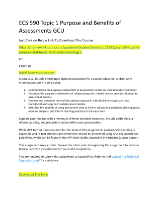 ECS 590 Topic 1 Purpose and Benefits of Assessments GCU