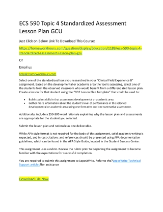 ECS 590 Topic 4 Standardized Assessment Lesson Plan GCU