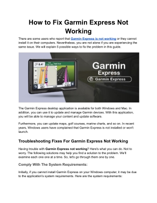 How to Fix Garmin Express Not Working