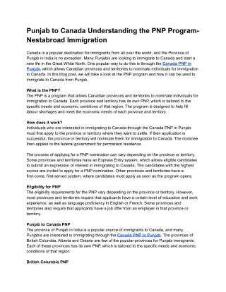 Punjab to Canada Understanding the PNP Program- Nestabroad Immigration