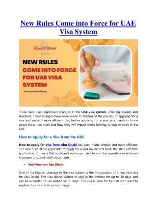 New Rules Come into Force for UAE Visa System