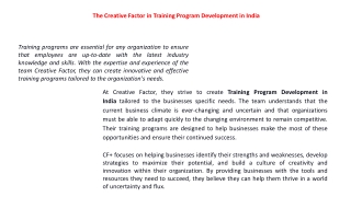 The Creative Factor in Training Program Development in India