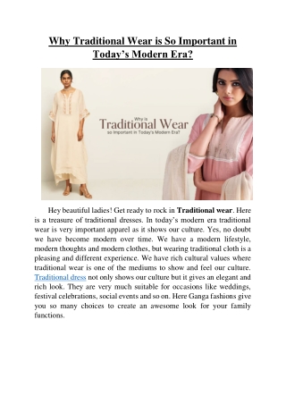 Why is Traditional wear so important in today's modern era?