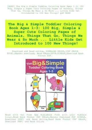 [READ] The Big & Simple Toddler Coloring Book Ages 1-3 100 Big  Simple & Super Cute Coloring Pages o