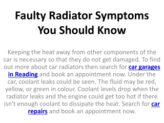 Faulty Radiator Symptoms You Should Know