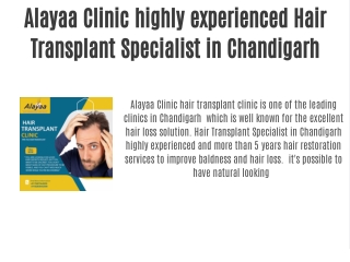 Alayaa Clinic highly experienced Hair Transplant Specialist in Chandigarh