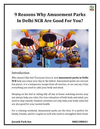 9 Reasons Why Amusement Parks In Delhi Ncr Are Good For You?