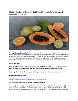 Global High Barrier Films Market Report Covers Future Trends with Research 2023