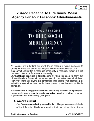 7 Good Reasons To Hire Social Media Agency For Your Facebook Advertisements