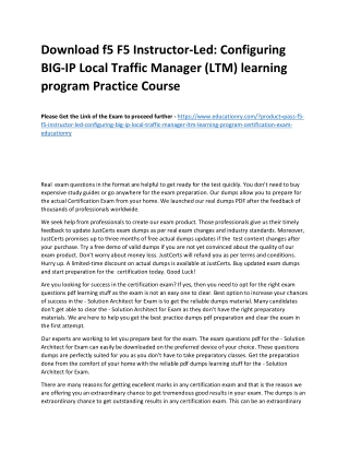 f5 F5 Instructor-Led: Configuring BIG-IP Local Traffic Manager (LTM)