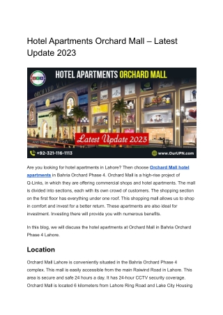 Hotel Apartments Orchard Mall – Latest Update 2023