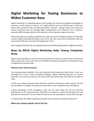 Digital Marketing for Towing Businesses to Widen Customer Base