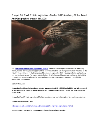 Europe Pet Food Protein Ingredients Market 2023 Analysis, Global Trends.