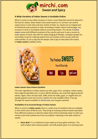 A Wide Variation of Indian Sweets is Available Online