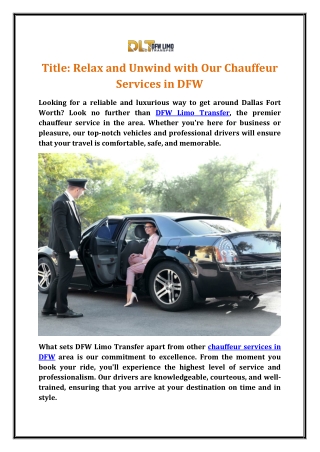 Relax and Unwind with Our Chauffeur Services in DFW