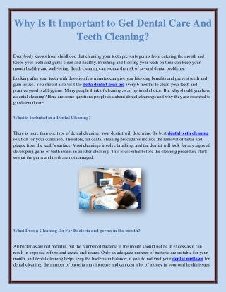 Why Is It Important to Get Dental Care And Teeth Cleaning?