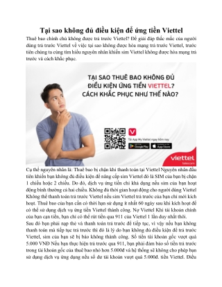 Tại sao không đủ điều kiện để ứng tiền Viettel