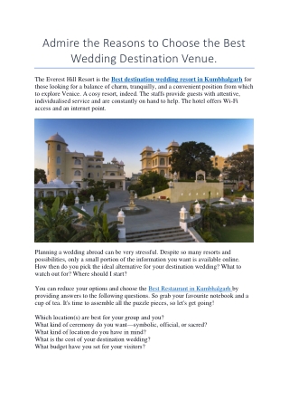 Admire the Reasons to Choose the Best Wedding Destination Venue