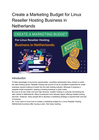 Create a Marketing Budget for Linux Reseller Hosting Business in Netherlands