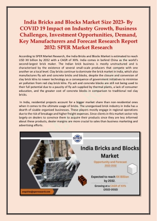 India Bricks and Blocks Market Share Report 2022-2032: SPER Market Research
