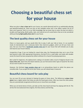 Choosing a beautiful chess set for your house