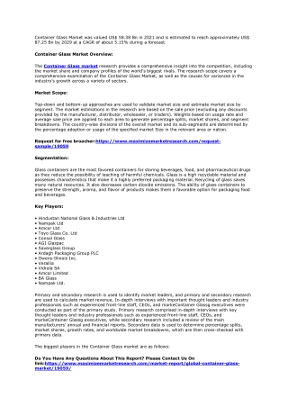 Glass Container Industry Analysis and Forecast for the World (2022-2029)