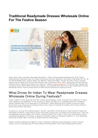 Traditional Readymade Dresses Wholesale Online For The Festive Season