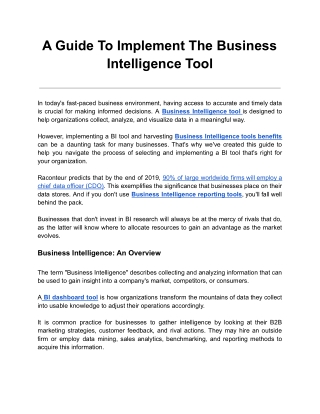 A Guide to Implement A Business Intelligence Tool